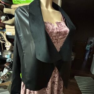 Kut from the cloth black faux leather suede open cardigan large pockets preppy